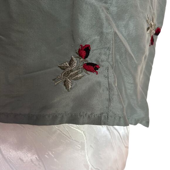 Vintage Sage Red Rose Embroidery Silk Shirt Womens Sz Medium Fall Fairy Feminine - Picture 13 of 16